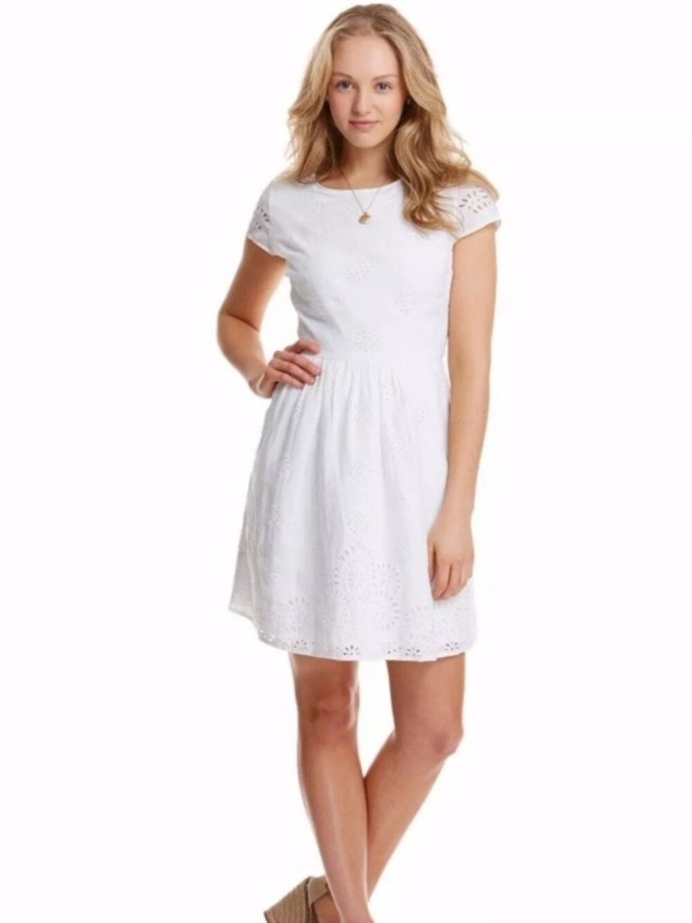 NWT Vineyard Vines White Linen Fit & Flare Dress Sz 14 Eyelet
